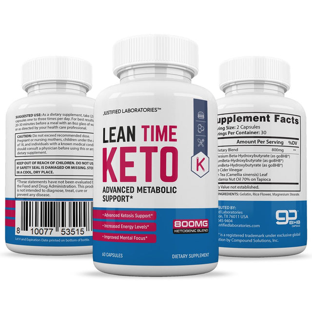Justified Laboratories Lean Time Keto 1200MG Pills Includes Apple Cider Vinegar Gobhb 60 Capsules