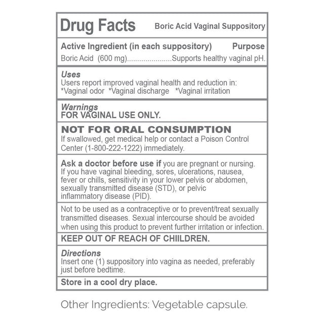 Intimate Balance Boric Acid Vaginal Suppositories 30 Count, 600Mg 100% Pure Made in USA Purgo Health