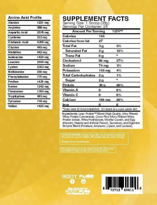 Lean Protein Vanilla 2 Lb | Three Whey Protein Sources and Digestive Enzymes | 30 G Protein per Serving | Non GMO Gluten Free