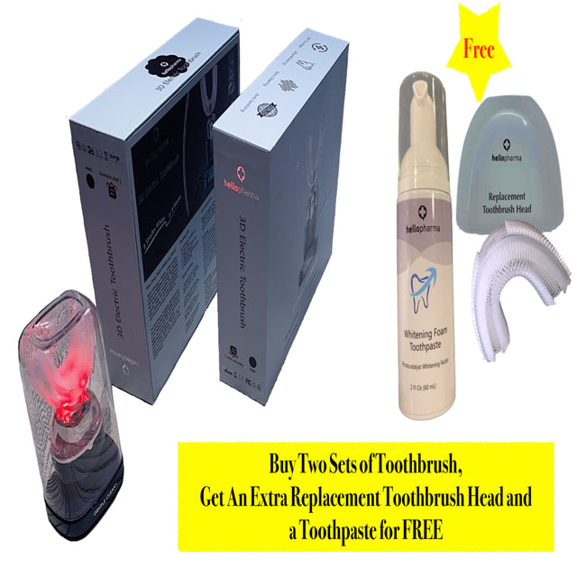 Hellopharma 3D Ultra Uv-Whitening Electric Toothbrush, U-Shaped Toothbrush - Pearl Pink, M Size