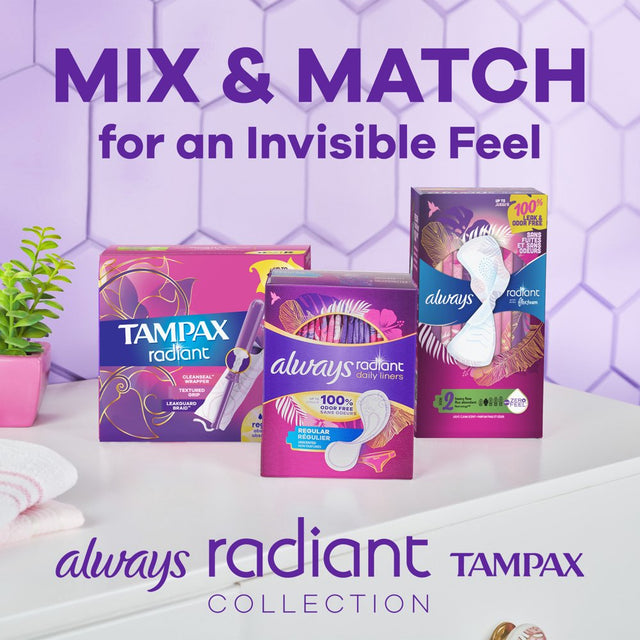 Always Radiant Feminine Pads with Wings, Size 1, Regular Absorbency, Scented, 42 CT