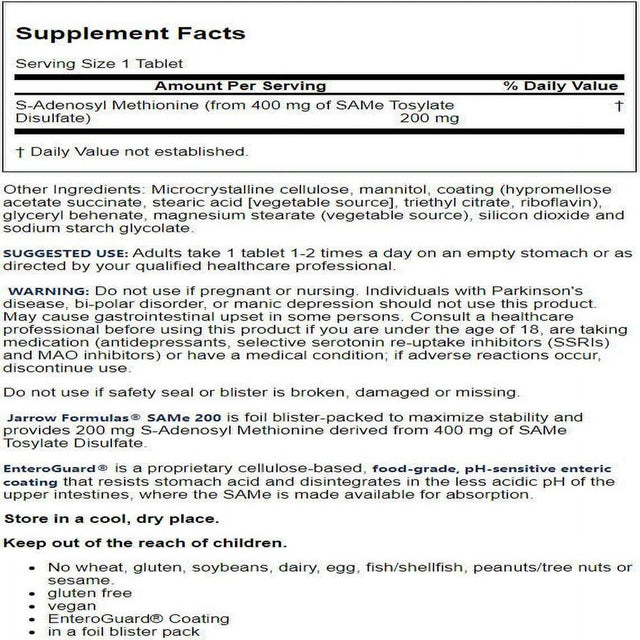 Jarrow Formulas Same 200, 200 Mg, 60 Tablets