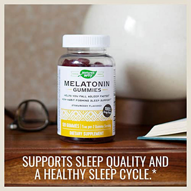 Nature’S Way Melatonin Gummies, Sleep Gummies, Supports Restful Sleep,*€¯5 Mg per 2 Gummy Serving, Strawberry Flavored, 120 Gummies