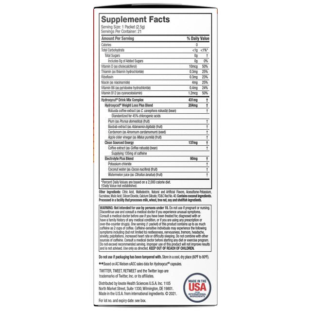 Hydroxycut Original Weight Loss Drink Mix Packets, Burn Calories, Increase Energy, 21 Ct