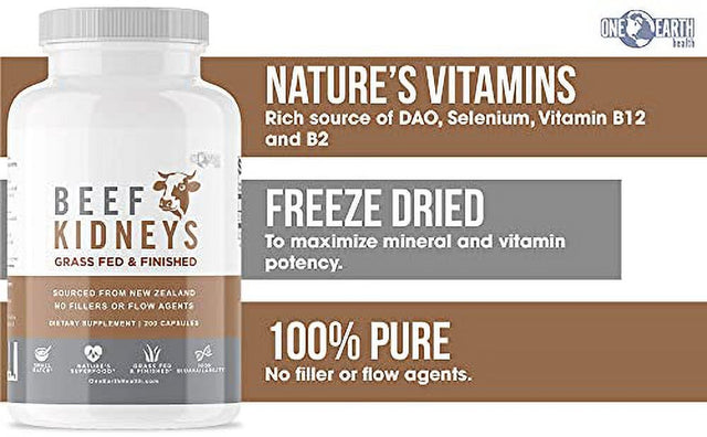Grass Fed Beef Kidney Supplement - (200 Count) New Zealand Sourced for Kidney Support and DAO Health