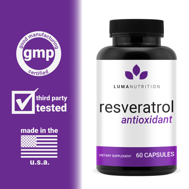 High Purity Resveratrol Capsules - 98% Trans-Resveratrol - Resveratrol Supplement - Antioxidant - Luma Nutrition
