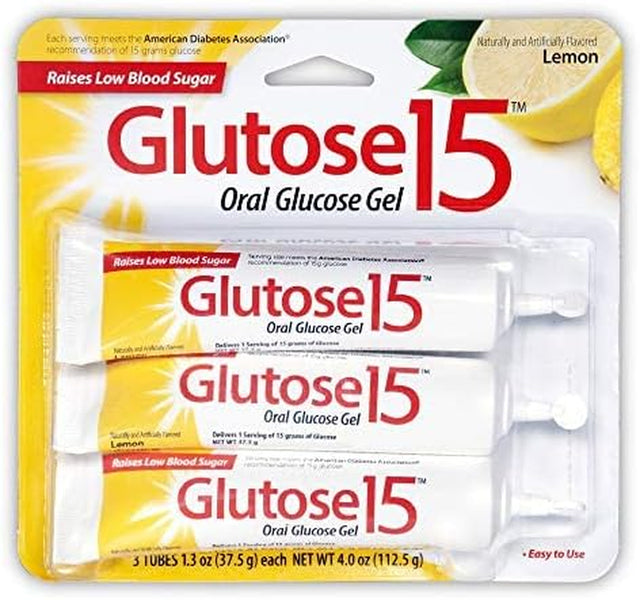 Glutose15 Oral Glucose Gel Lemon Flavor, 3 - 1.3 Oz Tubes, Pack of 6