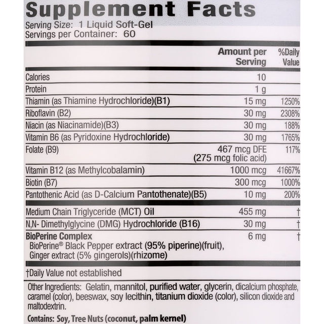 Irwin Naturals Mega B Complex with Quick Energy Mct'S 60 Liquid Softgels with Pill Case