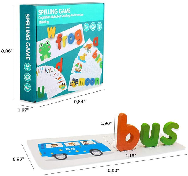 Gara See and Spell Pre-Learning Kids Toys, Sight Words Reading Montessori Game and Flash Cards Matching Puzzles, 28 Double-Sided Flash Cards & 52 Alphabet Wooden Blocks for 3-7-Year-Old