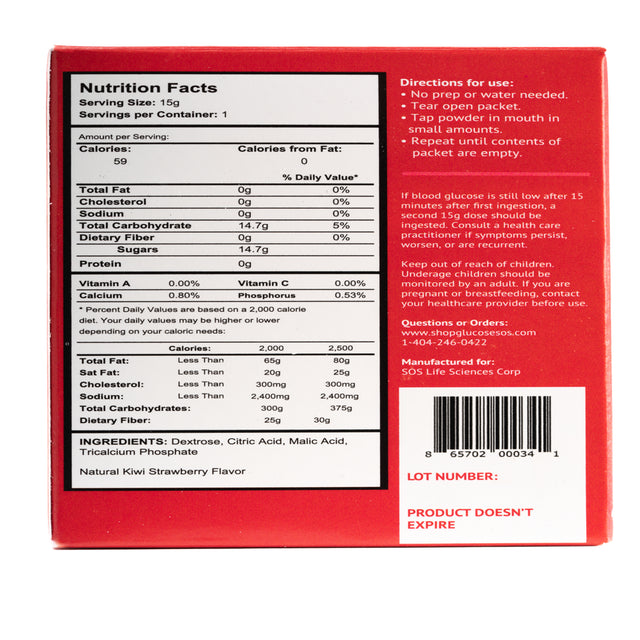 Glucose SOS, Instant Dissolve Glucose Tablet Alternative for Blood Sugar Recovery, Kiwi Strawberry 6 Count