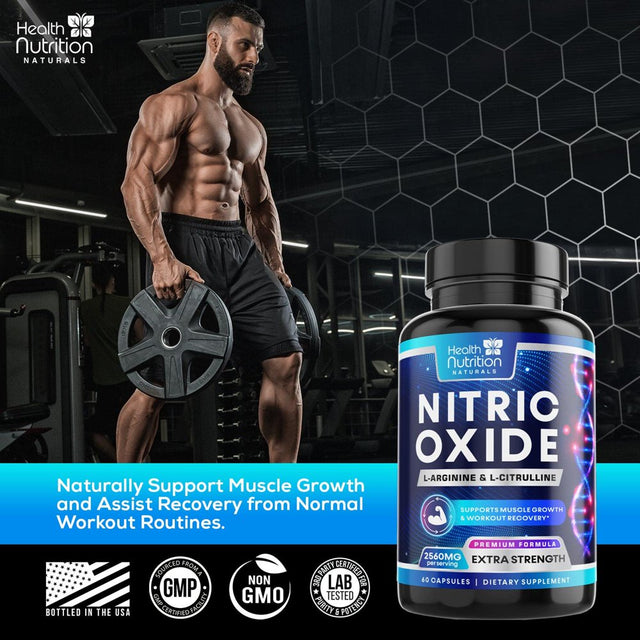 Extra Strength Nitric Oxide Supplement L Arginine 3X Strength - Citrulline Malate, AAKG, Beta Alanine - Premium Muscle Supporting Nitric Booster for Energy & Strength to Train Harder - 60 Capsules