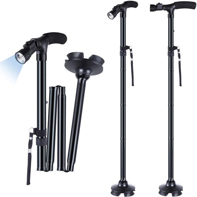 All Terrain LED Folding Walking Cane Walking Stick - 6 Ultra Bright Built-In LED