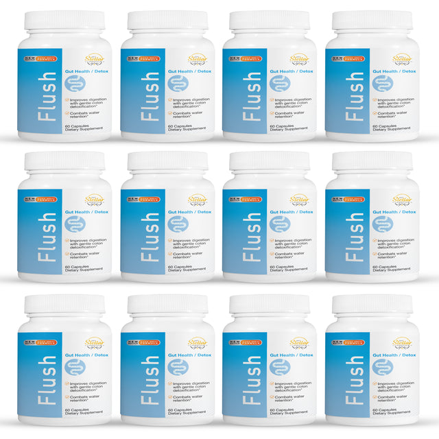 12 Pack Flush, Improves Digestion with Colon Detox & Combats Water Retention-60 Capsules X12