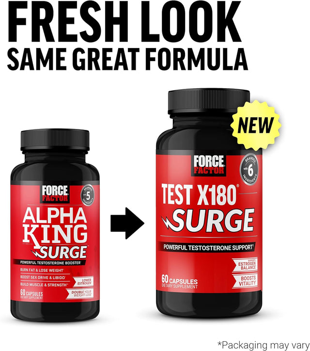 FORCE FACTOR Alpha King Surge Testosterone Booster for Men, Testosterone Supplement to Help You Build Muscle and Strength, Burn Fat, Lose Weight, Lower Estrogen, and Enhance Performance, 60 Capsules
