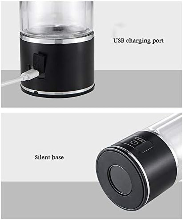 Portable 3 Minute Hydrogen-Rich Water Bottle Rechargeable High Concentration Hydrogen Generator Glass Bottle Anti-Aging Anti-Oxidation Alkaline Water Generator, 350Ml