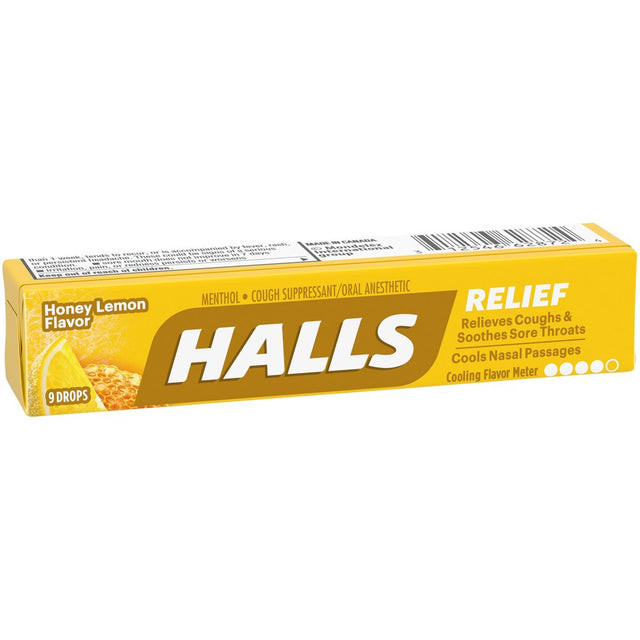 HALLS Relief Honey Lemon Cough Drops, 9 Drops