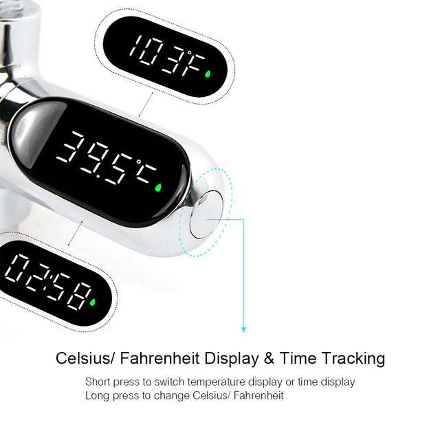 LED Digital Shower Temperature Display 0~100℃ Baby Bath Water Thermometer Celsius/ Fahrenheit Display 360° Rotating Screen for Home Kitchen Bathroom