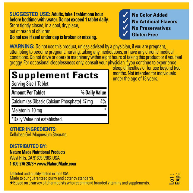 Nature Made Melatonin 10Mg Maximum Strength Tablets, 100% Drug Free Sleep Aid, 70 Count