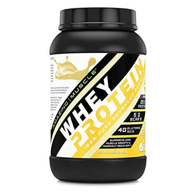 Amazing Muscle 100% Whey Protein Powder *Advanced Formula with Whey Protein Isolate as a Primary Ingredient along with Ultra Filtered Whey Protein Concentrate (Butterscotch, 2 Lb)