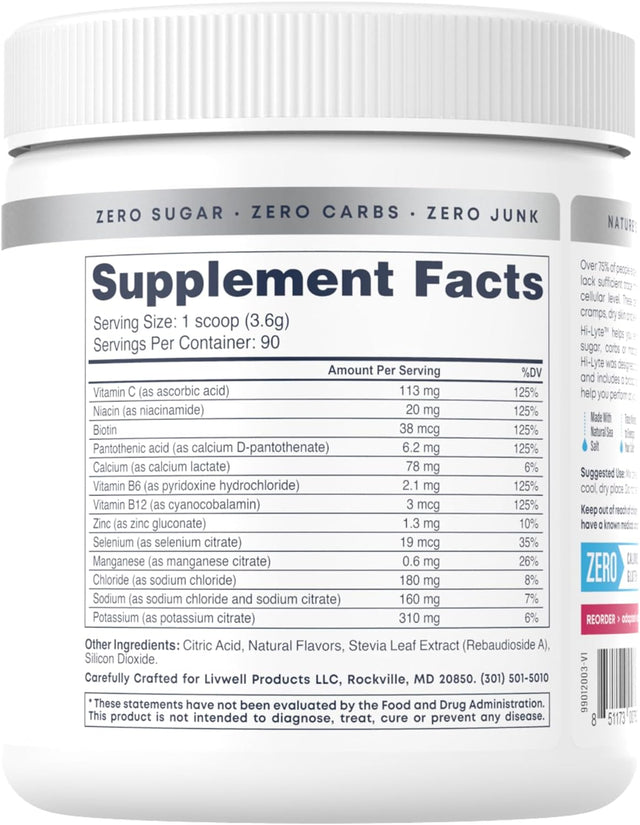 Hi-Lyte Lemonade Electrolyte Powder, Daily Hydration Supplement Drink Mix, 90 Servings | Sugar-Free, 0 Calories, 0 Carbs | No Maltodextrin. Gluten-Free | Supports Keto | Light Refreshing Flavor
