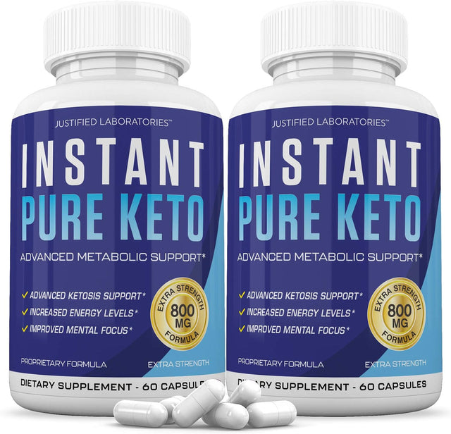 Instant Pure Keto Pills Advanced BHB Boost Ketogenic Supplement Exogenous Ketones Ketosis for Men Women 60 Capsules 2 Bottle