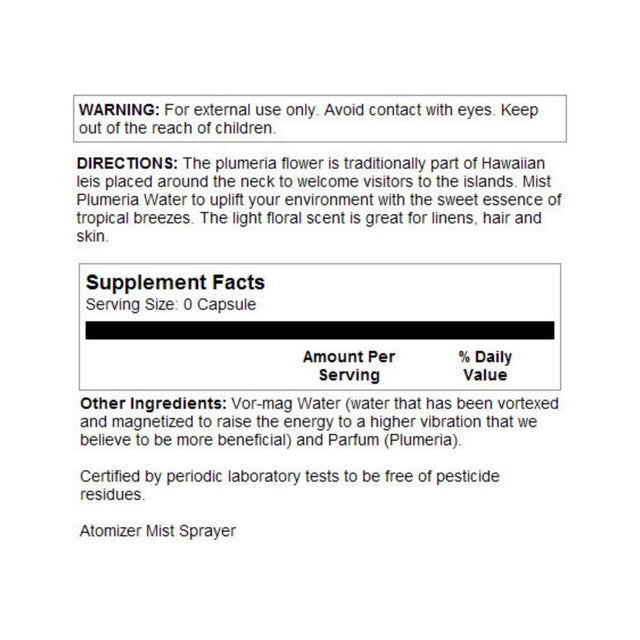 HERITAGE STORE Plumeria Flower Water W/Atomizer, Spray, Plumeria (Btl-Plastic) | 8Oz