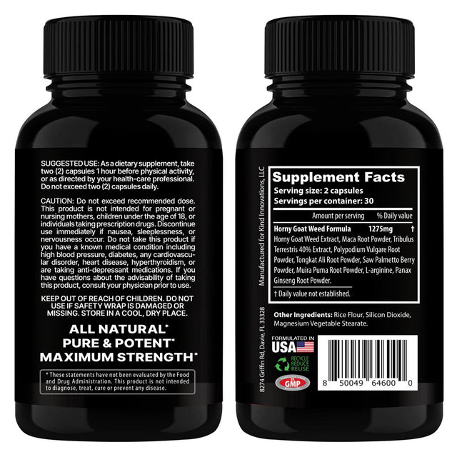 Horny Goat Weed, Men'S Performance Pills | 60Ct Testosterone Booster for Energy, Performance | Sexual Health Sexual Supplement, 3X Strength Sex Drive Pill