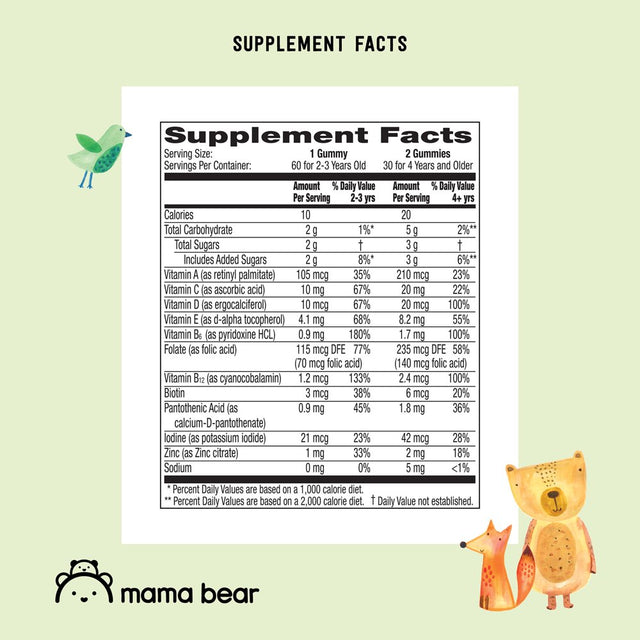 Amazon Brand - Mama Bear Organic Kids Multivitamin, 60 Gummies, 1 Month Supply