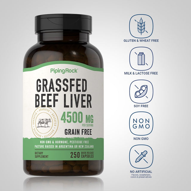 Grass Fed Beef Liver 4500 Mg | 250 Capsules | by Piping Rock