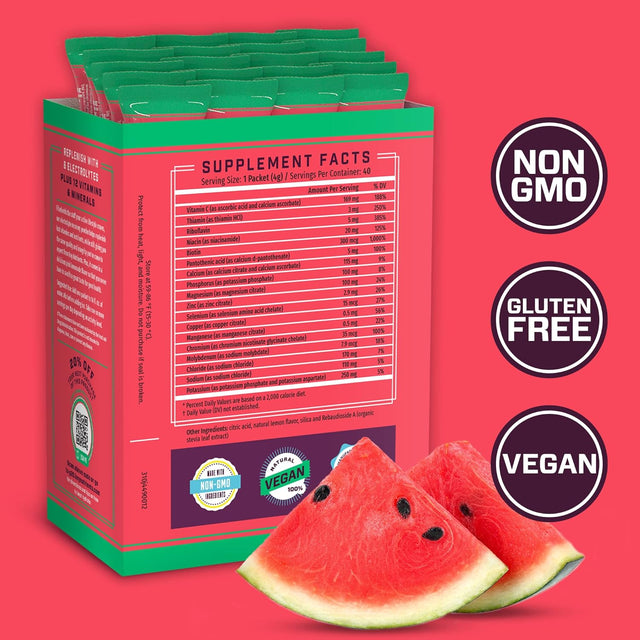 KEY NUTRIENTS Electrolytes Powder Packets - Refreshing Watermelon 20 Pack Hydration Packets - Travel Hydration Powder - No Sugar, No Calories, Gluten Free - Made in USA