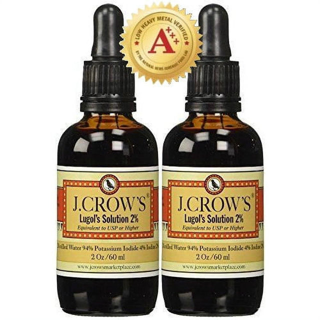 J.CROW'S Lugol'S Solution of Iodine 2% 2 Oz Twin Pack (2 Bottles)