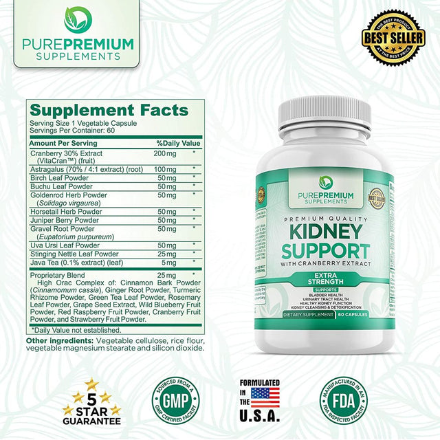 Kidney Cleanse + Kidney Support by Purepremium Supplements 60 Capsules