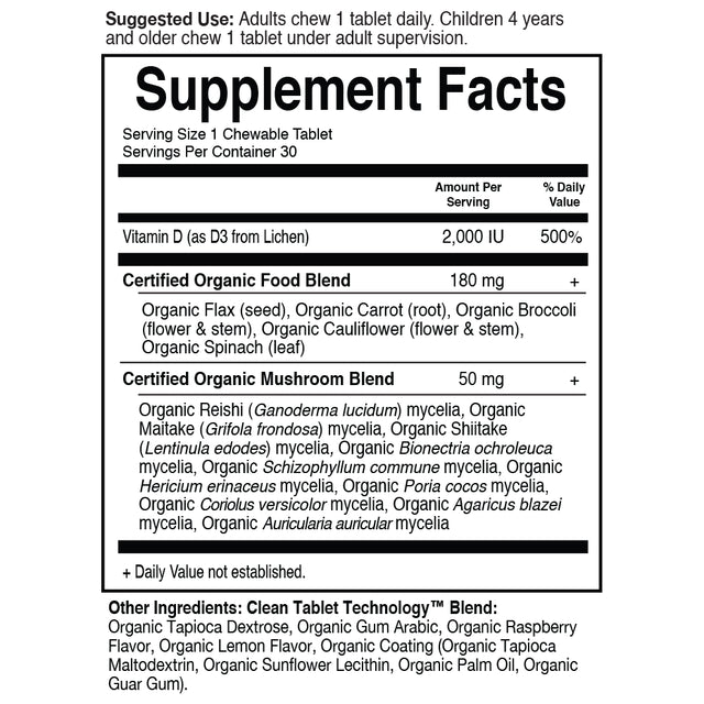 Garden of Life Mykind Organics 2000 IU Vegan D3, 30 Chewable Tablet