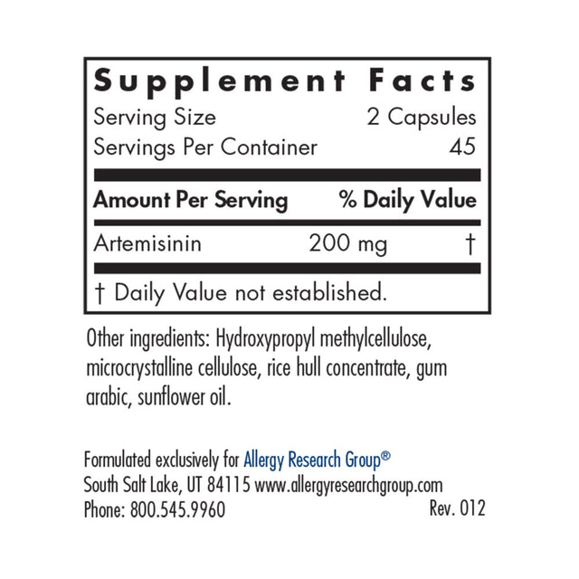 Allergy Research Group - Artemisinin - Microbial Balancer - 90 Vegetarian Capsules