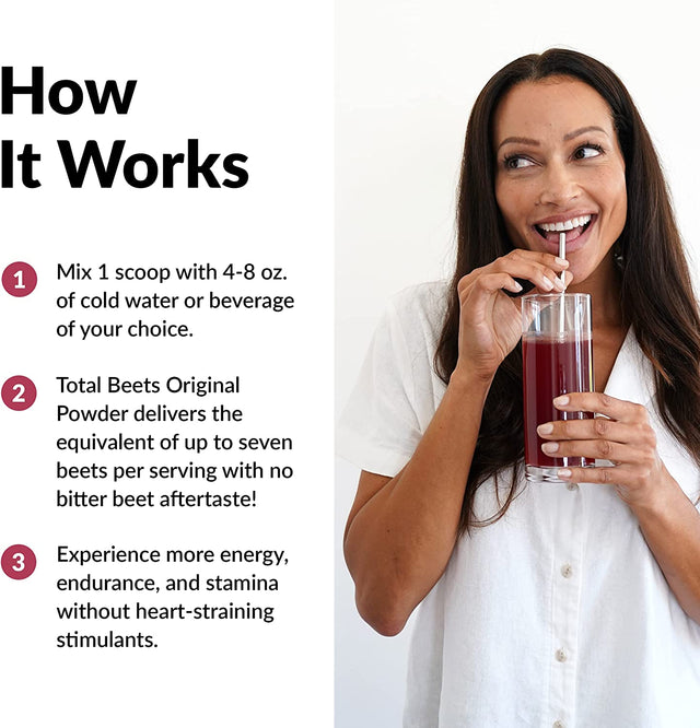 Force Factor Total Beets Drink Mix Superfood Powder with Nitrates to Support Circulation, Nitric Oxide, Energy, Endurance, and Stamina, Cardiovascular Heart Health Supplement, 60 Servings, 2-Pack