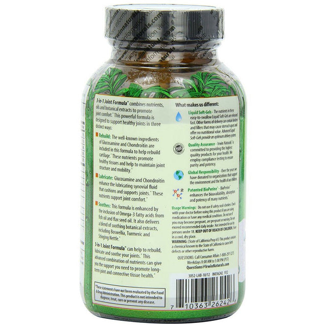 Irwin Naturals 3-In-1 Joint Formula - 90 Soft-Gels + Pill Case