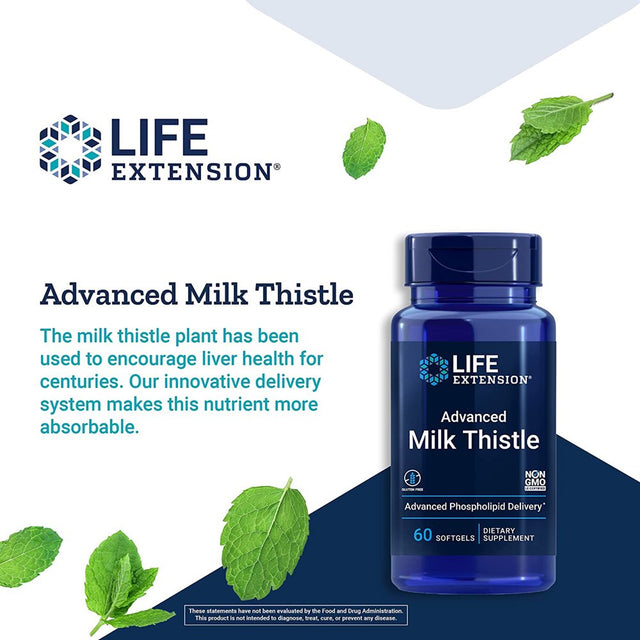 Life Extension Advanced Milk Thistle, Phospholipids Formula Promote Healthy Liver Function & Kidney Health - 60 Softgels (2-Pack)