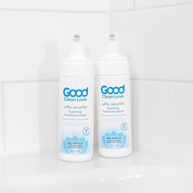 Good Clean Love: Ultra Sensitive Foaming Feminine Wash, Water-Based Ph-Balanced Vaginal Soap, Natural Ingredients, More than 60% Organic Aloe Vera, Cleansing & Soothing Intimate Hygiene Cleanser, 5 Oz