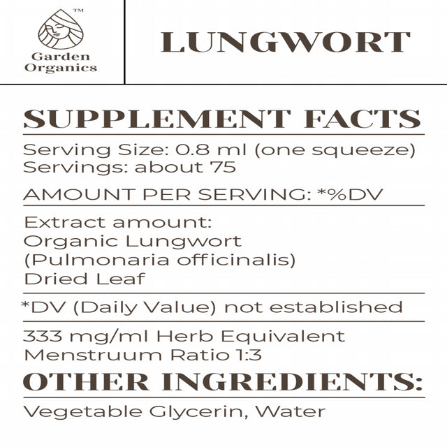 Garden Organics Lungwort Tincture Alcohol-Free Extract, Organic Lungwort (Pulmonaria Officinalis) Dried Leaf 2 Fl Oz