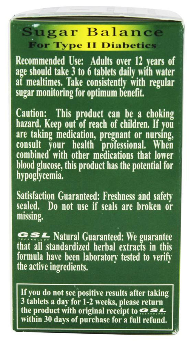 GSL Technology - Sugar Balance plus for Insulin Function, Glucose Levels & Weight - 90 Vegetarian Tablets