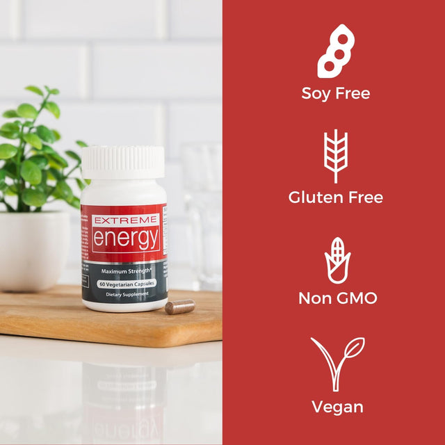 Extreme Energy - Maximum Strength Energy Pills for Fatigue, Motivation, Focus, Alertness - Natural Energy Supplements for Women & Men (60 Caps)