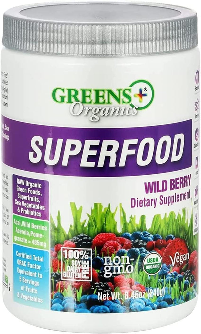 Greens plus Wild Berry Organic Greens Superfood, Greens Powder Dietary Supplement, 30 Servings
