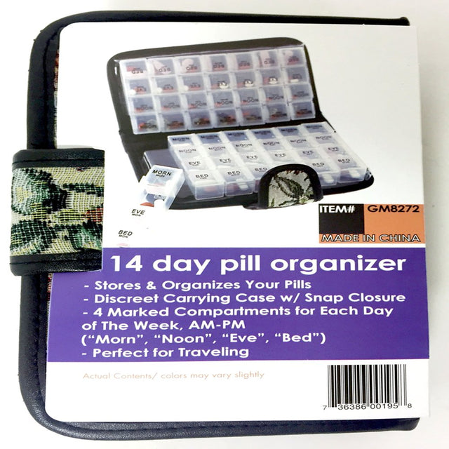 Floral Pill Case Box, Pill Organizer 14 Day Pill Holder Travel Pill Container and Medication Organizer, Travel Case - 4 Marked Compartments for Each Day of the Week - Morn, Noon, Eve, Bed