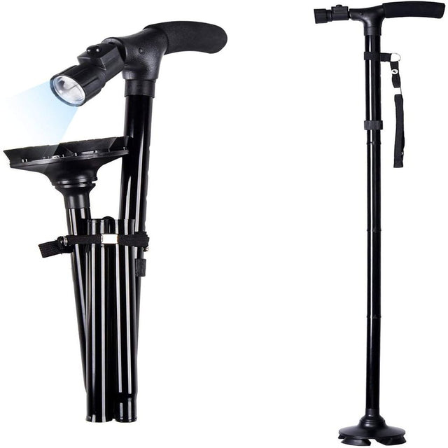 All Terrain LED Folding Walking Cane Walking Stick - 6 Ultra Bright Built-In LED