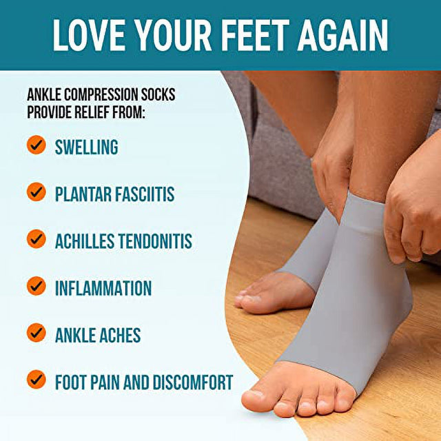 KEMFORD Ankle Compression Sleeve - 20-30Mmhg Open Toe Compression Socks for Swelling, Plantar Fasciitis, Sprain, Neuropathy - Brace for Women and Men