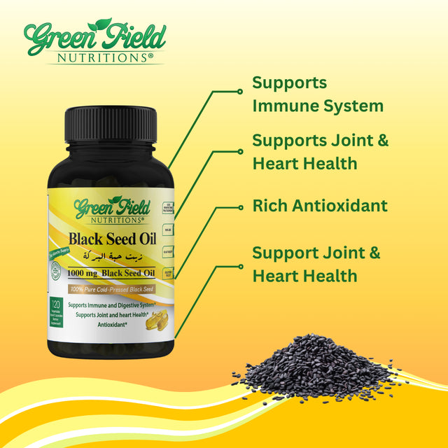 Greenfield Nutritions - Halal Black Seed Oil -1000Mg - Liquid Veggies Capsules - 120 Capsules