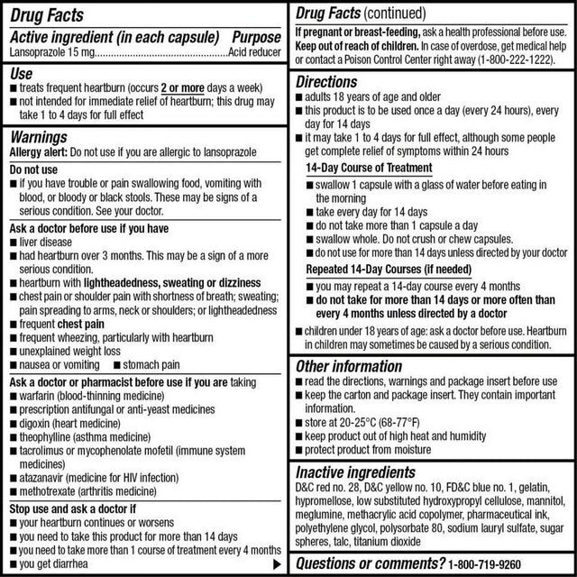 Kirkland Signature Lansoprazole 15 Mg Acid Reducer, 42 Capsules Sealed!!