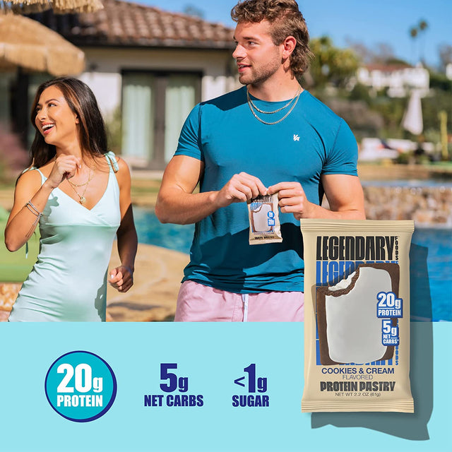 Legendary Foods 20 Gr Protein Pastry | Low Carb, Tasty Protein Bar Alternative | Keto Friendly | No Sugar Added | High Protein Breakfast Snacks | Gluten Free Keto Food - Cookies and Cream (8-Pack)
