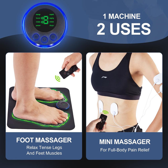 EMS Foot Massager Mat for Neuropathy-Foot Stimulator Massager with Remote Control, 2-In-1 Back Massager & Legs Foot Circulation Device for Pain Relief Fasciitis, Muscles Relaxation with 8 Pcs Pads