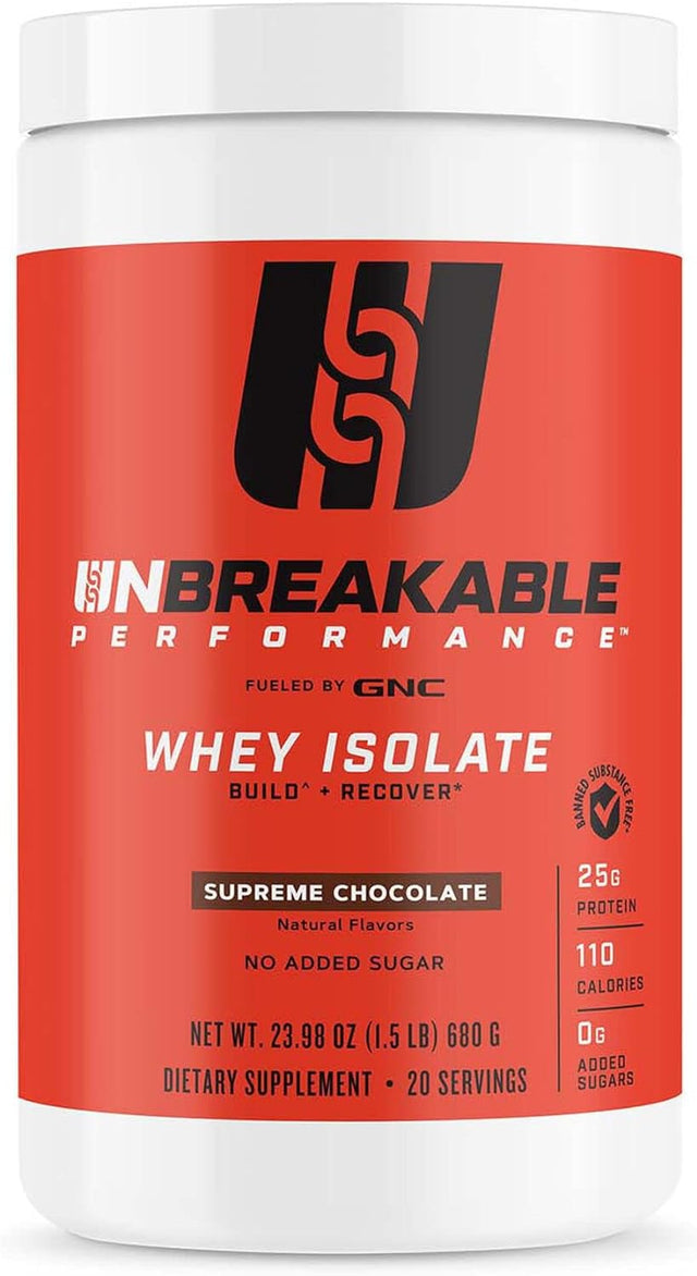 GNC Unbreakable Performance Whey Isolate | Build + Recover, Banned Substance Free | Supreme Chocolate | 20 Servings